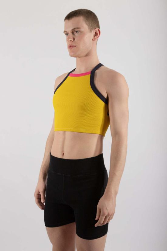  팽 민소매 티셔츠 팡 에센셜 골지 스퀘어넥 크롭탑 옐로우 - FANG