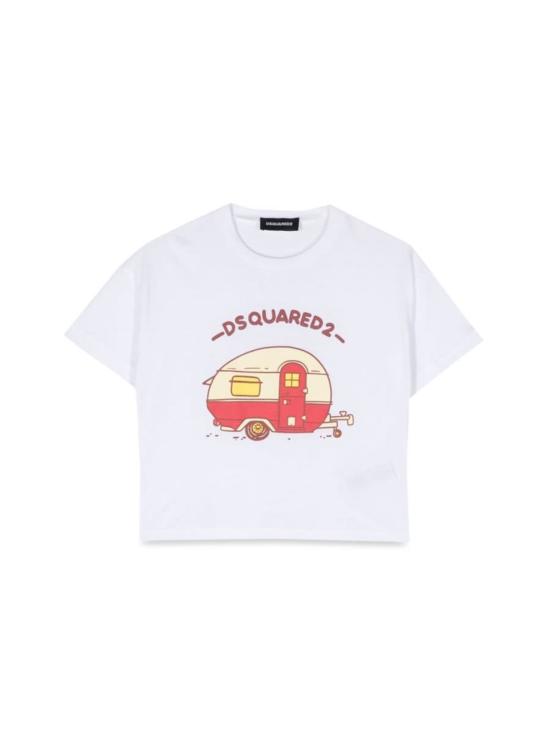  [키즈] 디스퀘어드2 트레이닝 상의 키즈 Dsquared2 크롭 프린트 티셔츠 화이트