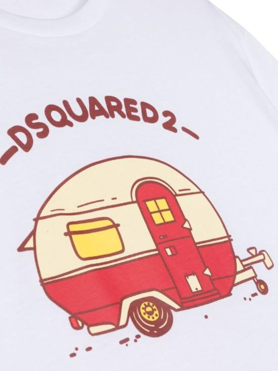  [키즈] 디스퀘어드2 트레이닝 상의 키즈 Dsquared2 크롭 프린트 티셔츠 화이트 - DSQUARED2