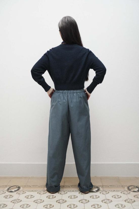  실크 런드리 스트레이트 팬츠 실크 세탁 면 실크 종이 가방 바지 슬레이트 - SILK LAUNDRY