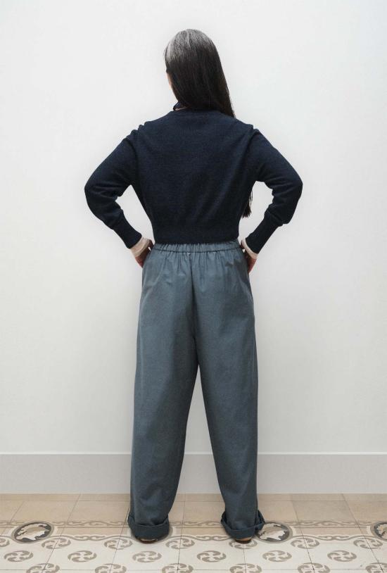  실크 런드리 스트레이트 팬츠 실크 세탁 면 실크 종이 가방 바지 슬레이트 - SILK LAUNDRY