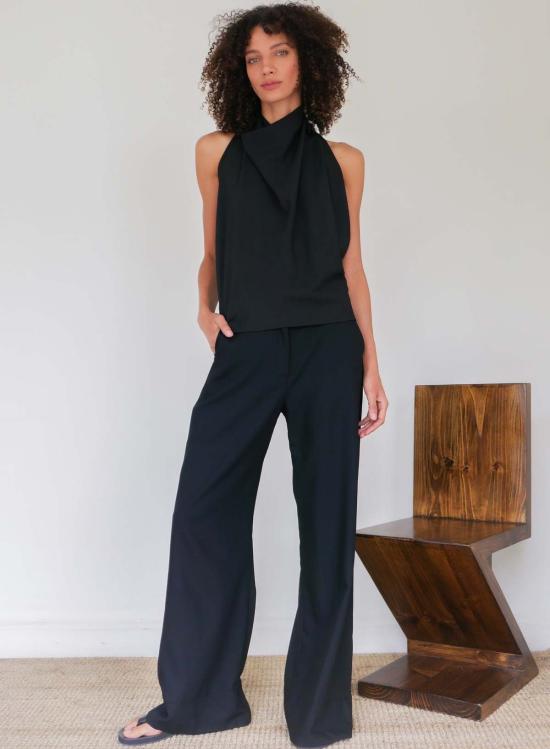  슬론 블라우스 크레이프 스카프 탑 블랙