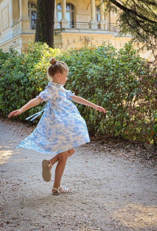  [키즈] Piper&Cloth 원피스 Aoki 드레스 3/4 소매 블루 토일 - PIPER&CLOTH