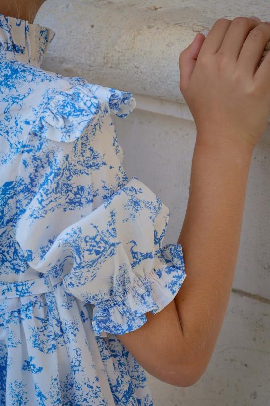  [키즈] Piper&Cloth 원피스 Aoki 드레스 3/4 소매 블루 토일 - OTHER BRANDS