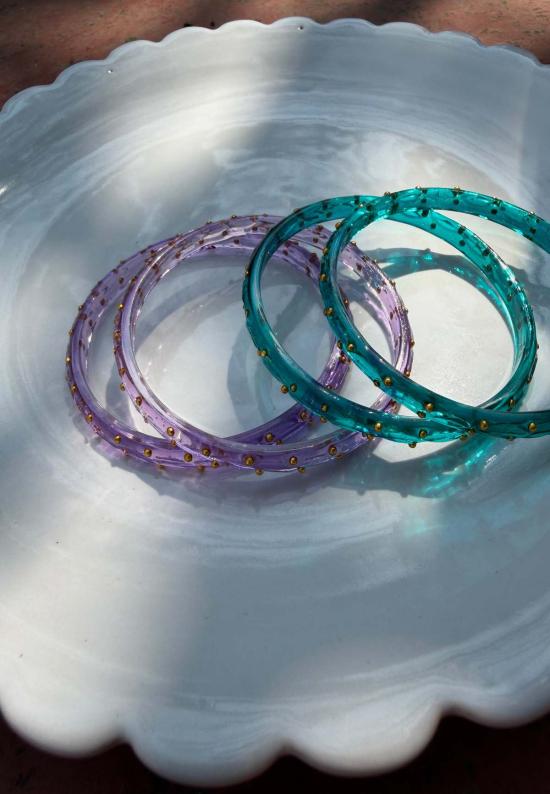  이키비 커프스 링크/타이 홀더 암 캔디 라벤더 & 블루 뱅글 세트 라벤더 & 블루 - IKKIVI