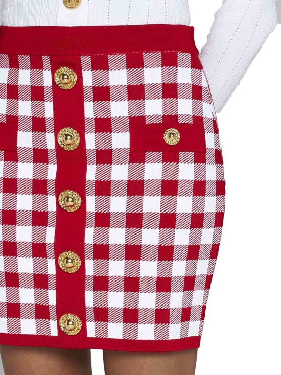  발망 숏 스커트 비스코스 혼방 니트 미니스커트 루즈/블랑 - BALMAIN