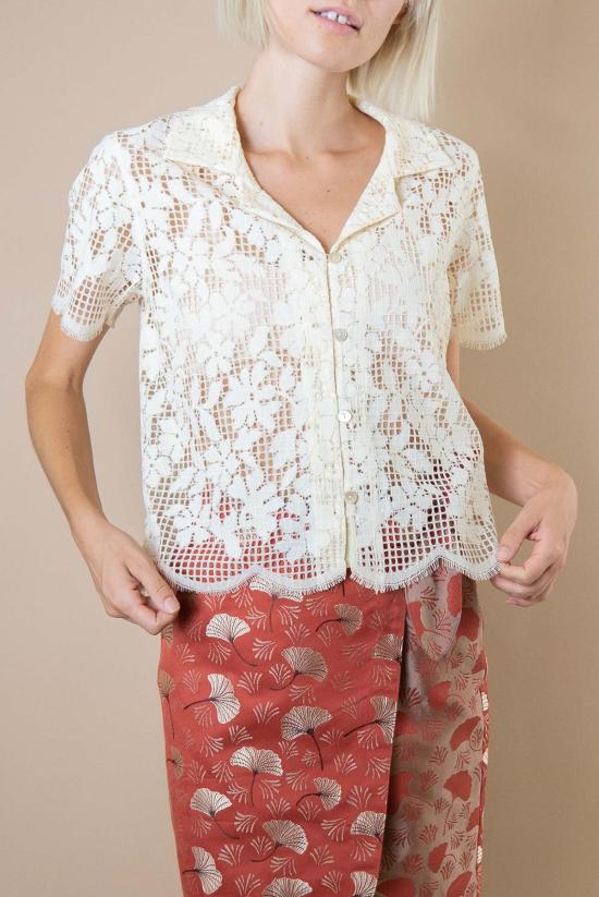  제스 미니 블라우스 라구나 라운지 셔츠 스캘럽 레이스