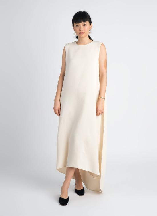  카렘 롱 원피스 턴 슬리브리스 오버랩 맥시 드레스 베이지 - KAAREM