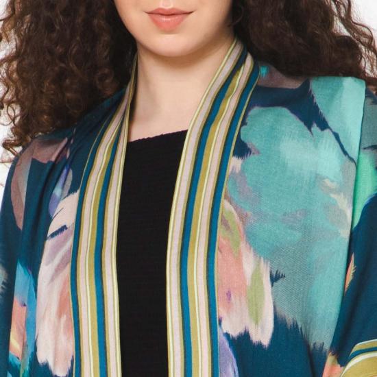  Vismaya 라운지 웨어 비스마야 화려한 꽃무늬 기모노 코발트 블루 - OTHER BRANDS