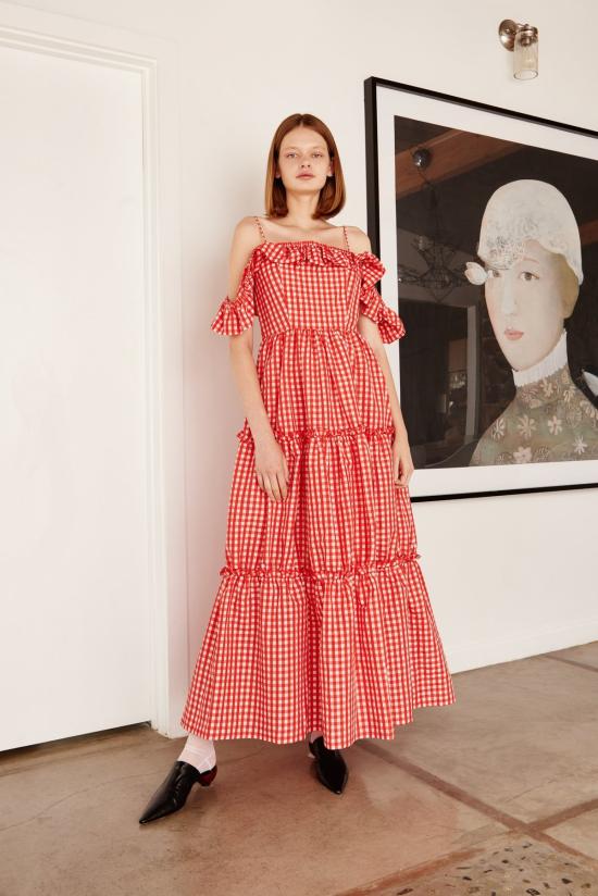  니카 탕 롱 원피스 카메오 드레스 레드