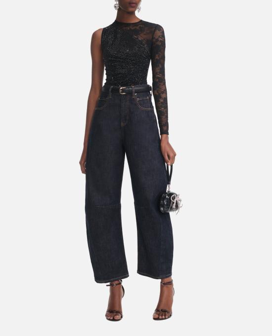  셀프 포트레이트 블라우스 블랙 라인스톤 레이스 슬리브 탑 - SELF PORTRAIT