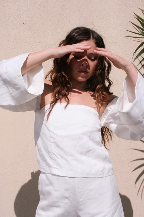  Sir The Label 민소매 티셔츠 벨 슬리브 린넨 탑 펄 화이트 - OTHER BRANDS