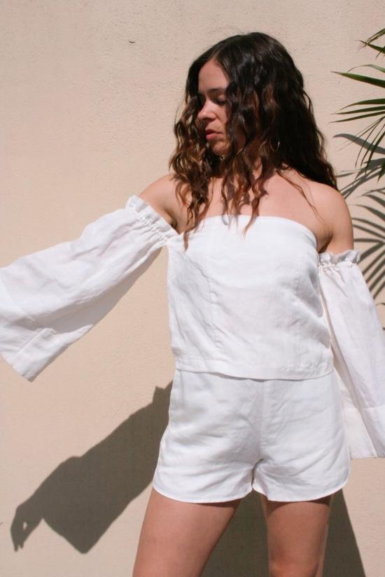  Sir The Label 민소매 티셔츠 벨 슬리브 린넨 탑 펄 화이트 - OTHER BRANDS