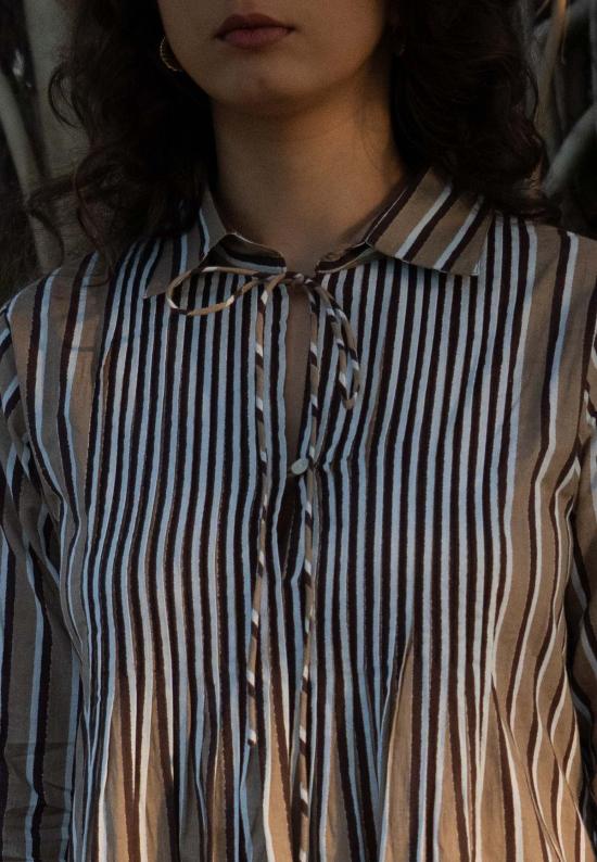  이키비 롱 원피스 아카리 스트라이프 드레스 브라운 - IKKIVI