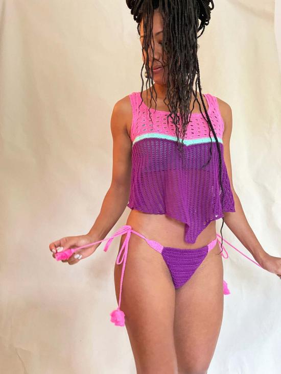  아바카시 민소매 티셔츠 컬러블록 요크 니트 탑 - ABACAXI