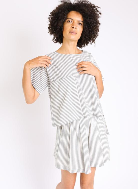  Seek Collective 반팔 티셔츠 티셔츠 탑 네이비 인디고 스트라이프 - OTHER BRANDS