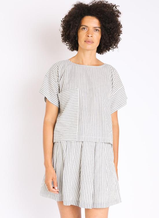  Seek Collective 반팔 티셔츠 티셔츠 탑 네이비 인디고 스트라이프 - OTHER BRANDS