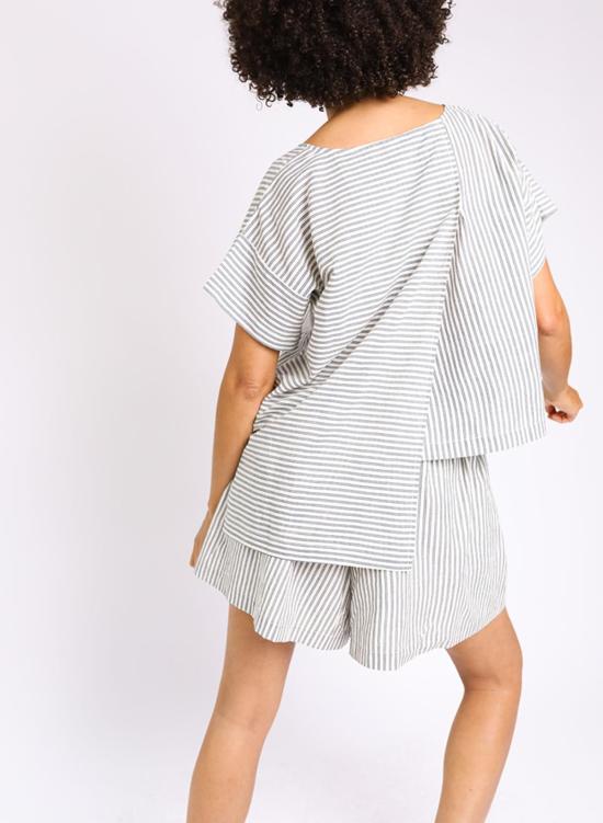  Seek Collective 반팔 티셔츠 티셔츠 탑 네이비 인디고 스트라이프 - OTHER BRANDS