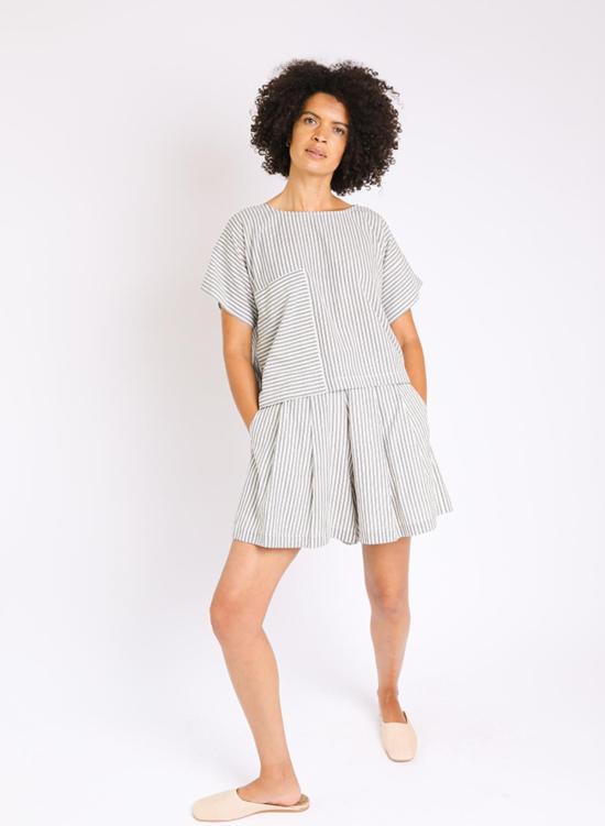  Seek Collective 반팔 티셔츠 티셔츠 탑 네이비 인디고 스트라이프 - OTHER BRANDS