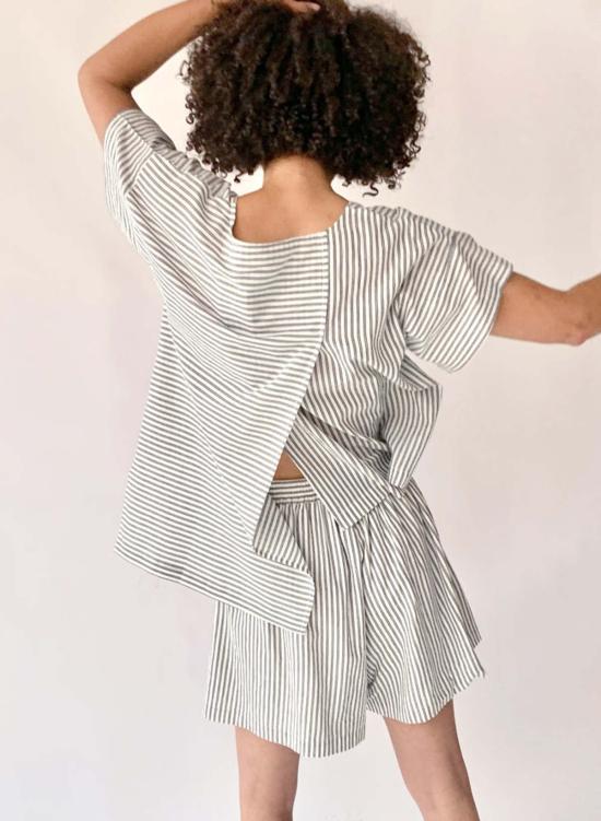  Seek Collective 반팔 티셔츠 티셔츠 탑 네이비 인디고 스트라이프