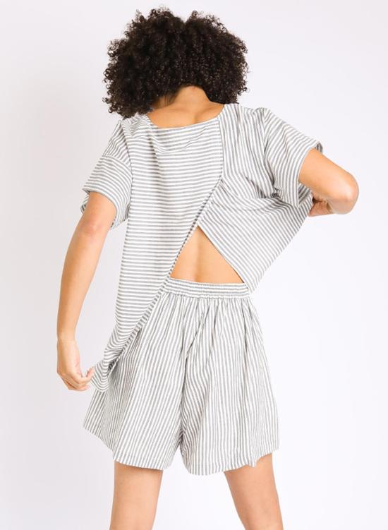  Seek Collective 반팔 티셔츠 티셔츠 탑 네이비 인디고 스트라이프 - OTHER BRANDS