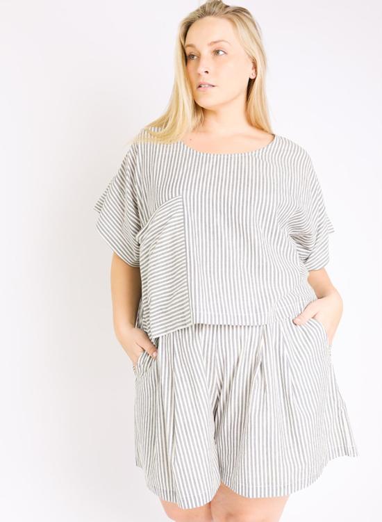  Seek Collective 반팔 티셔츠 티셔츠 탑 네이비 인디고 스트라이프 - OTHER BRANDS