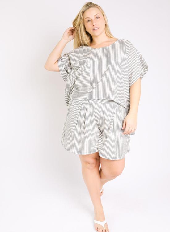  Seek Collective 반팔 티셔츠 티셔츠 탑 네이비 인디고 스트라이프 - OTHER BRANDS