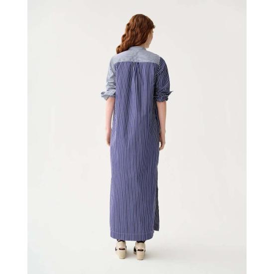  매쉬번 롱 원피스 만다린 탈리타 셔츠드레스 네이비/화이트 믹스 스트라이프 포플린 - MASHBURN