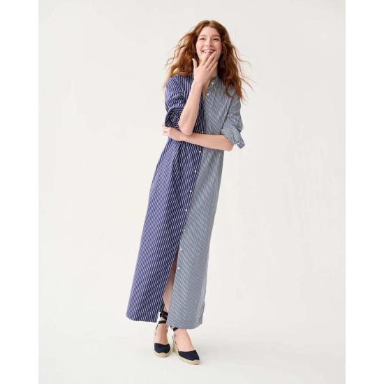  매쉬번 롱 원피스 만다린 탈리타 셔츠드레스 네이비/화이트 믹스 스트라이프 포플린 - MASHBURN