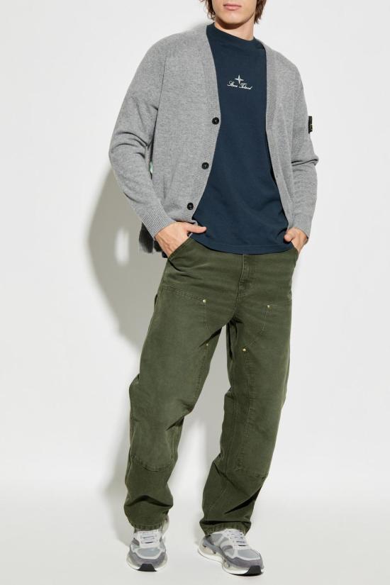  스톤 아일랜드 반팔 티셔츠 자수 로고 티셔츠 (블루) - STONE ISLAND