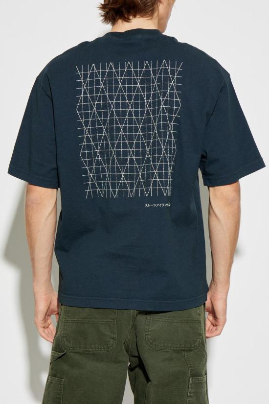  스톤 아일랜드 반팔 티셔츠 자수 로고 티셔츠 (블루) - STONE ISLAND