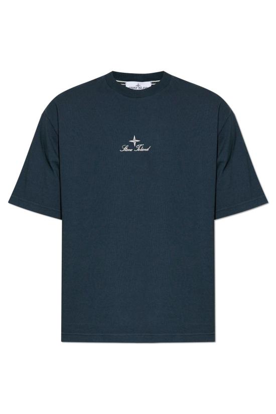  스톤 아일랜드 반팔 티셔츠 자수 로고 티셔츠 (블루)