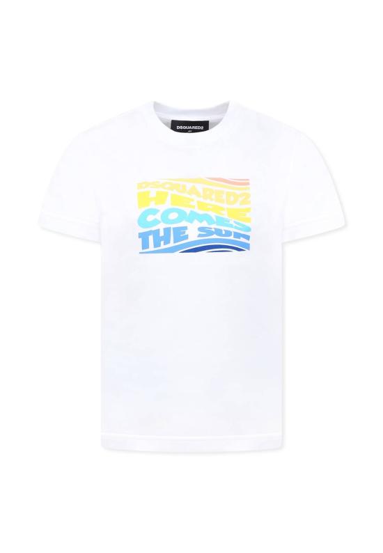  [키즈] 디스퀘어드2 트레이닝 상의 어린이용 Dsquared2 로고 화이트 티셔츠