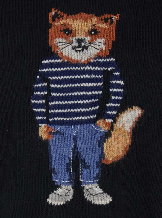  메종키츠네 스웨터 메종 키츠네 블랙 크루넥  (로고 자수, 울 혼방 소재) - MAISON KITSUNE