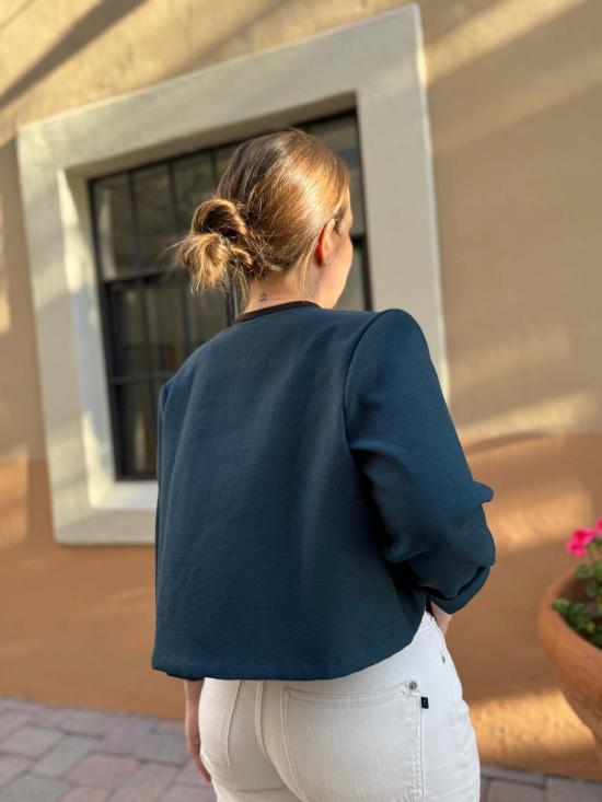  카렘 가디건 Kaarem Scales Ls 슬리브 크롭 카디건 청록색 참깨 - KAAREM