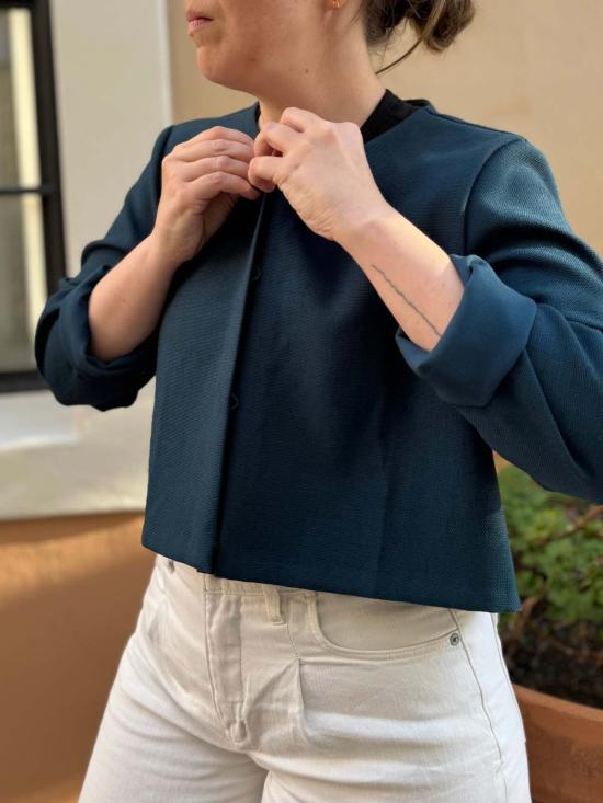  카렘 가디건 Kaarem Scales Ls 슬리브 크롭 카디건 청록색 참깨 - KAAREM