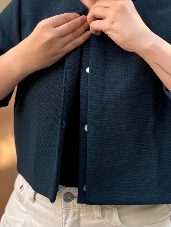  카렘 가디건 Kaarem Scales Ls 슬리브 크롭 카디건 청록색 참깨 - KAAREM