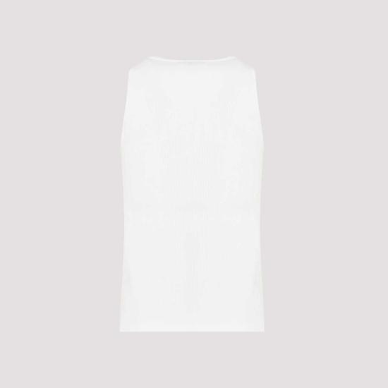  보테가베네타 민소매 티셔츠 보테가 베네타 로고 패치 코튼 탱크탑 초크 - BOTTEGA VENETA