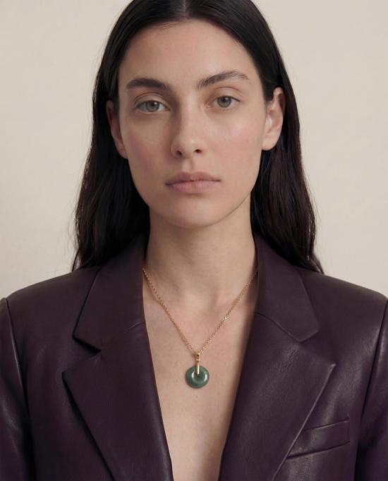  세레 목걸이/팬던트 세리 버튼 그린 제이드 펜던트 목걸이 (오프 화이트/그린) - SEREE