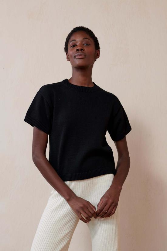  마리아 스탠리 반팔 티셔츠 니트 티 느와르 - MARIA STANLEY