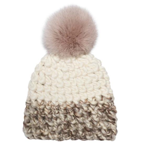  미샤램퍼트 모자 미샤 램퍼트 화이트 | 마블 컬러 블록 비니 + 토프 XL 폼폼 - MISCHA LAMPERT