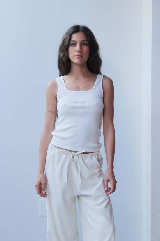  앳 던 민소매 티셔츠 새벽에. 면 골지 스퀘어넥 탱크탑