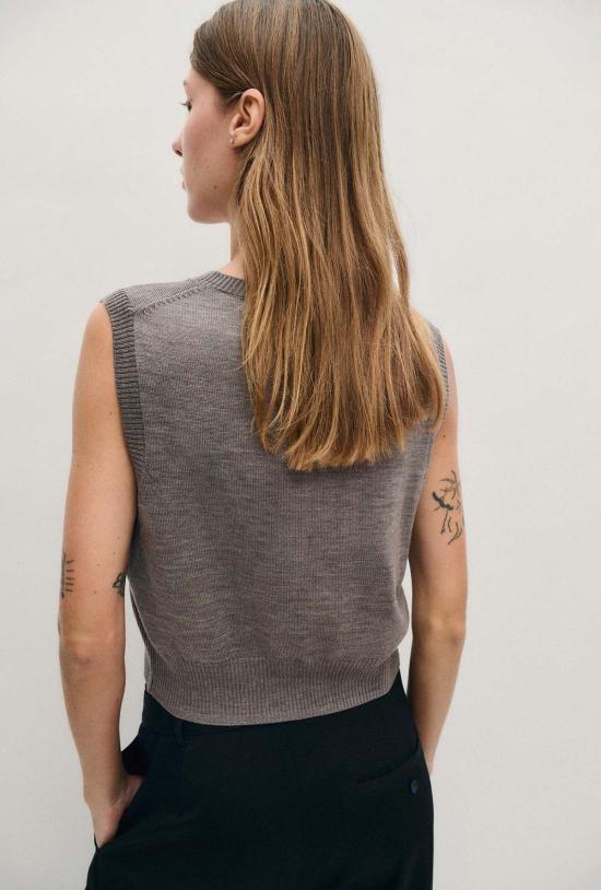  실크 런드리 베스트 실크 세탁 브이넥 스웨터 조끼 진주 - SILK LAUNDRY