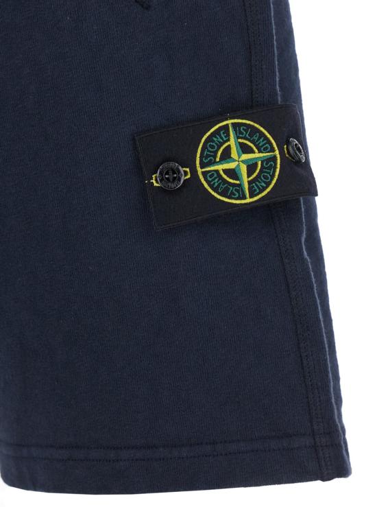  스톤 아일랜드 숏팬츠 로고 패치 반바지 (엘라스틱 허리끈 및 로고 패치 포함) 블루 - STONE ISLAND
