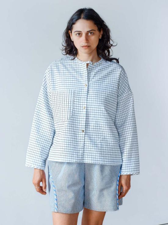  A B E L I N E 셔츠 윈도우페인 우븐 스냅 프론트 셔츠