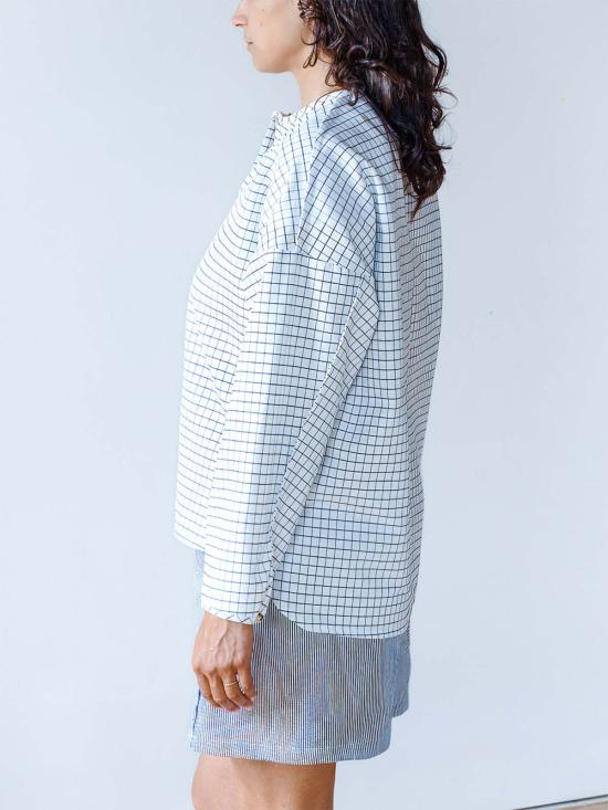  A B E L I N E 셔츠 윈도우페인 우븐 스냅 프론트 셔츠 - A B E L I N E