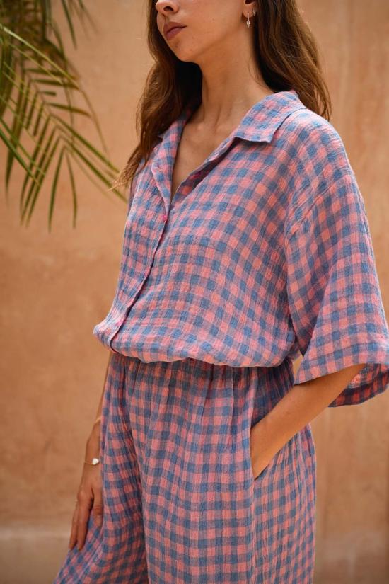  Pink Haley 스트레이트 팬츠 핑크 헤일리 바네사 린넨 깅엄 벌룬 팬츠 - OTHER BRANDS