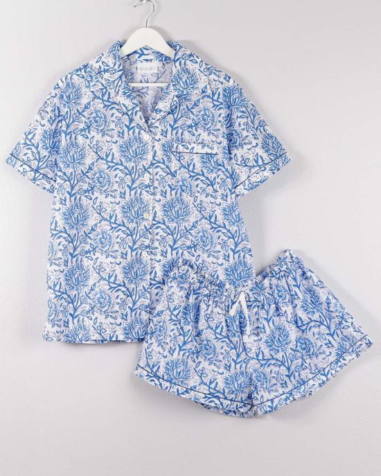  Lounge Act 라운지 웨어 라운지 액트 반팔 잠옷 세트 블루 플로럴