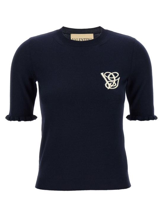  발렌티노 가라바니 반팔 티셔츠 Valentino Garavani Vg 자수 탑 블루