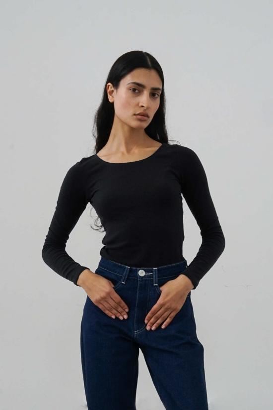  Waltz 긴팔 티셔츠 왈츠 발레넥 탑 블랙